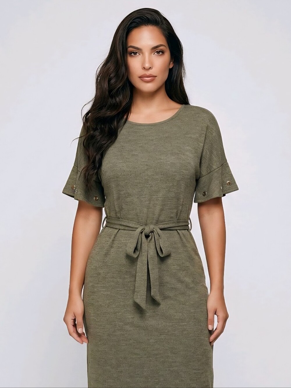 Allison Brittney Olive Green Midi Dress